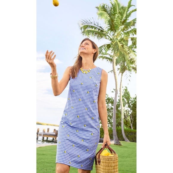 Talbots Dresses & Skirts - Talbots Blue Gingham Dress with Lemon Print